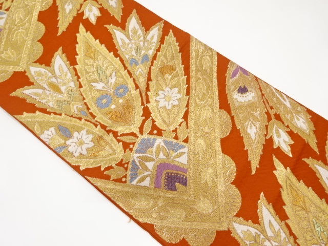 JAPANESE KIMONO / ANTIQUE FUKURO OBI / WOVEN FLORAL SARASA